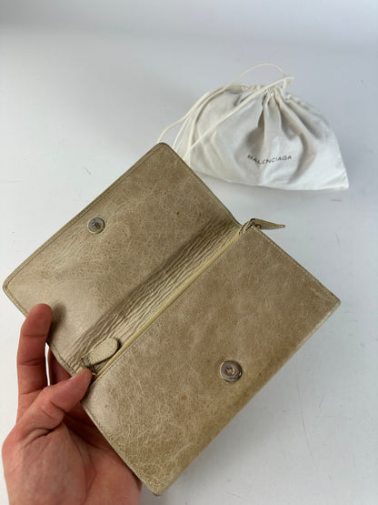 Vintage Balenciaga City Leather Long Wallet Beige
