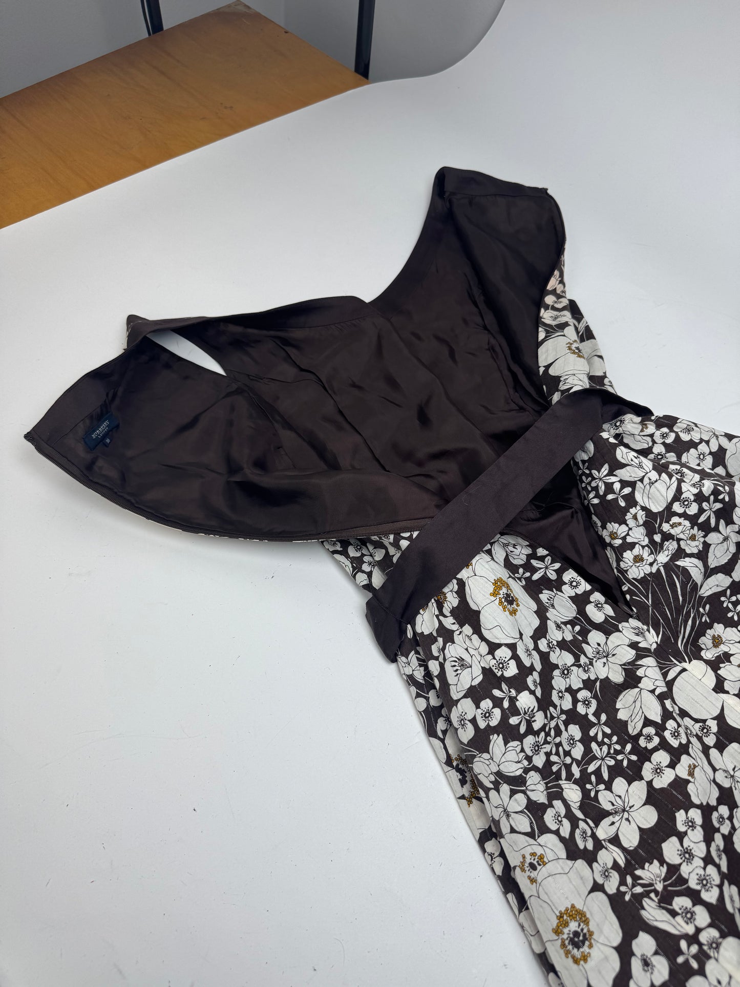 Vintage Burberry Floral Dresd Black White