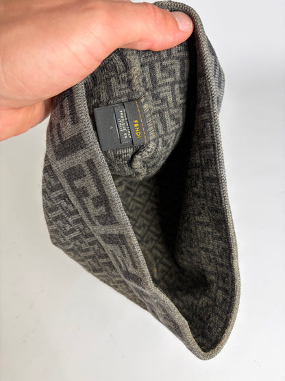Vintage Fendi Zucca Wool Beanie Hat Grey c. Late 2000s