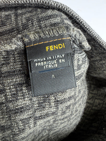 Vintage Fendi Zucca Wool Beanie Hat Grey c. Late 2000s