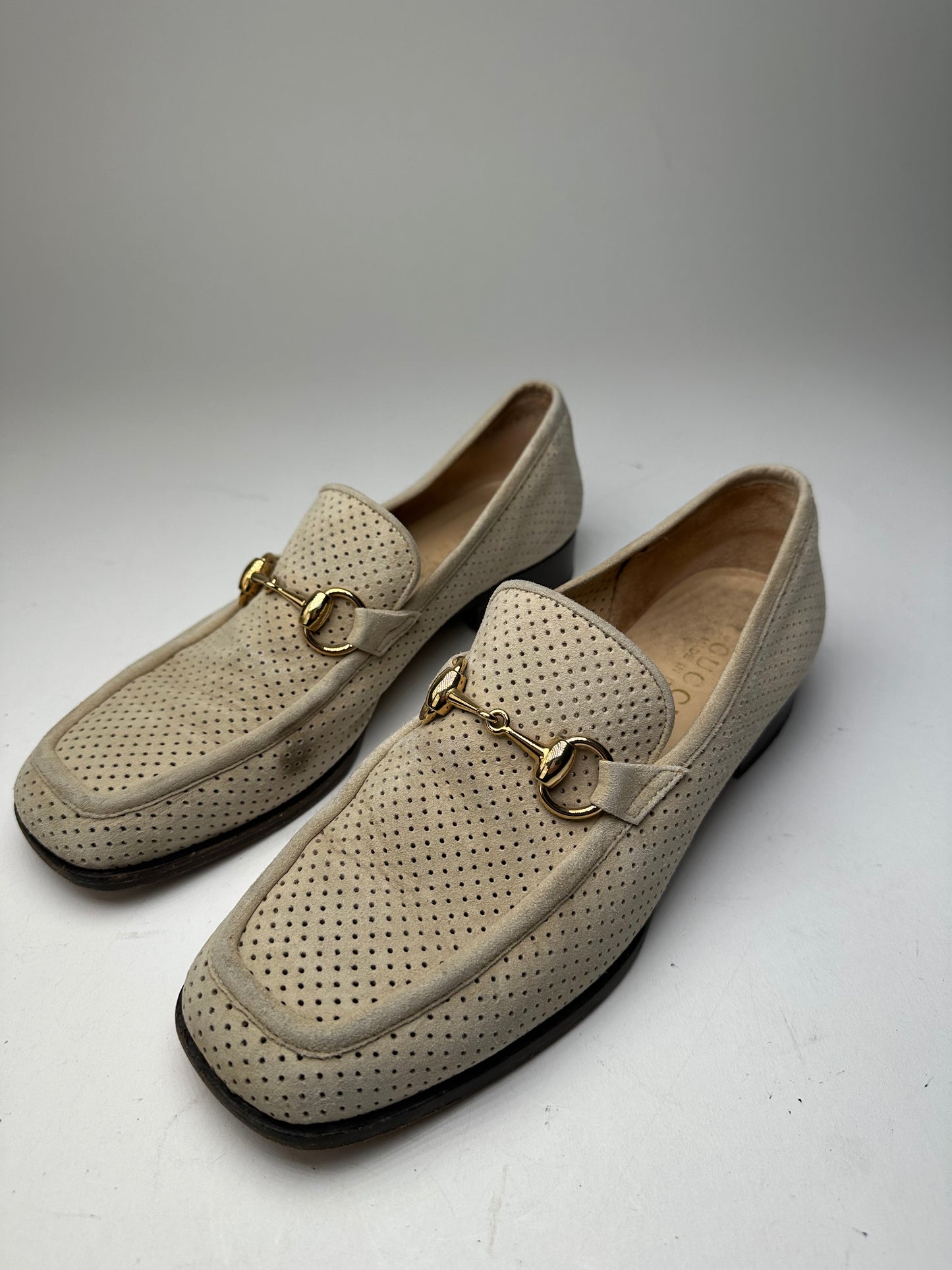 Vintage Gucci Suede summer Horsebit Loafer Grey White 37,5