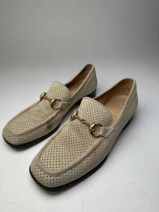 Vintage Gucci Suede summer Horsebit Loafer Grey White 37,5