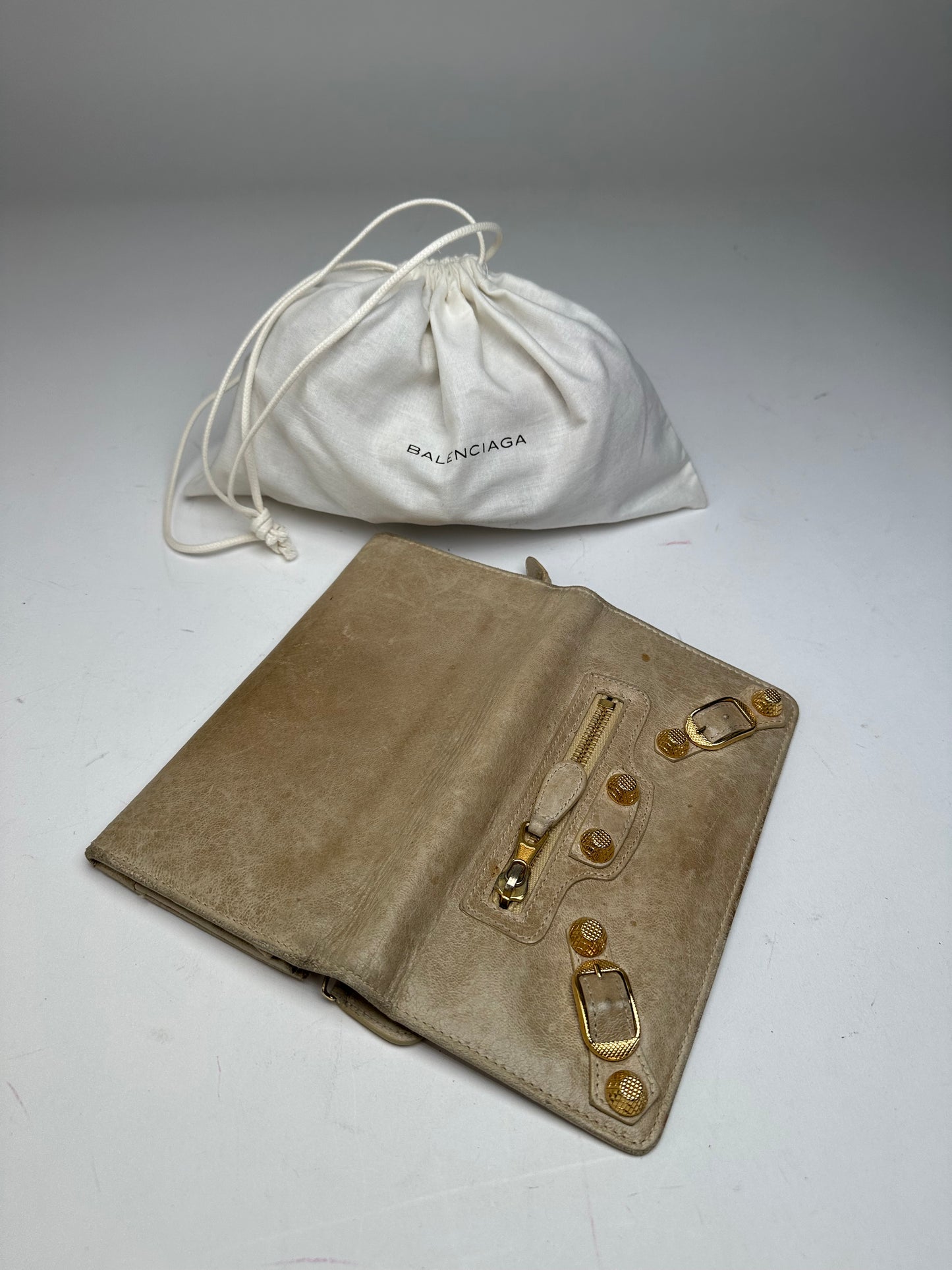 Vintage Balenciaga City Leather Long Wallet Beige