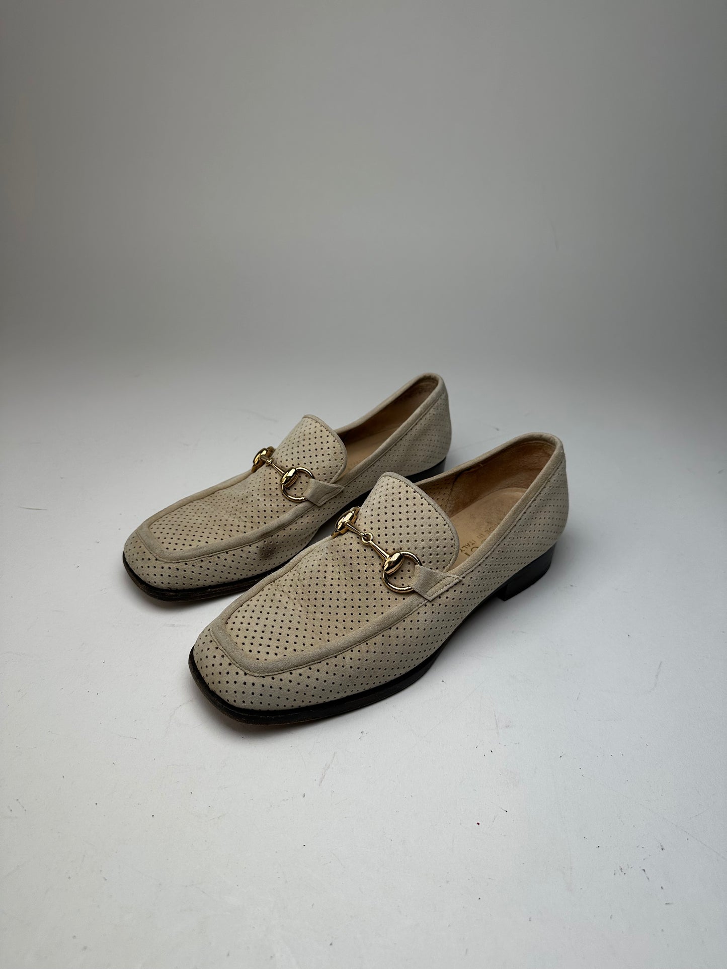 Vintage Gucci Suede summer Horsebit Loafer Grey White 37,5