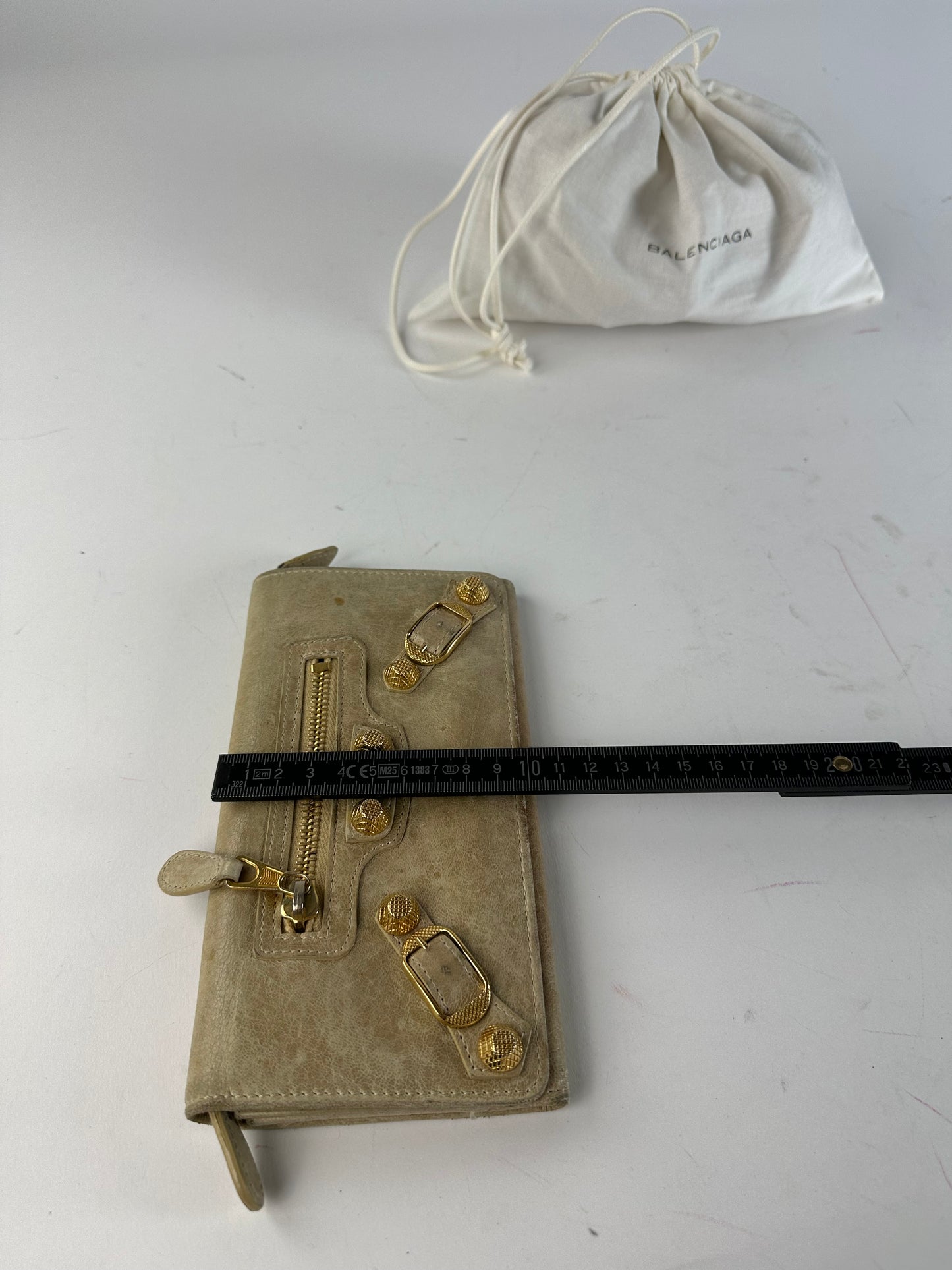 Vintage Balenciaga City Leather Long Wallet Beige