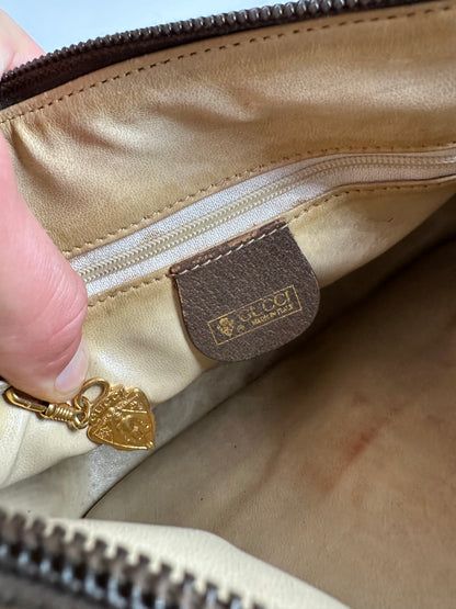 Vintage Gucci GG Monogram Web Stripe Canvas Leather Crossbody Bag Beige Brown