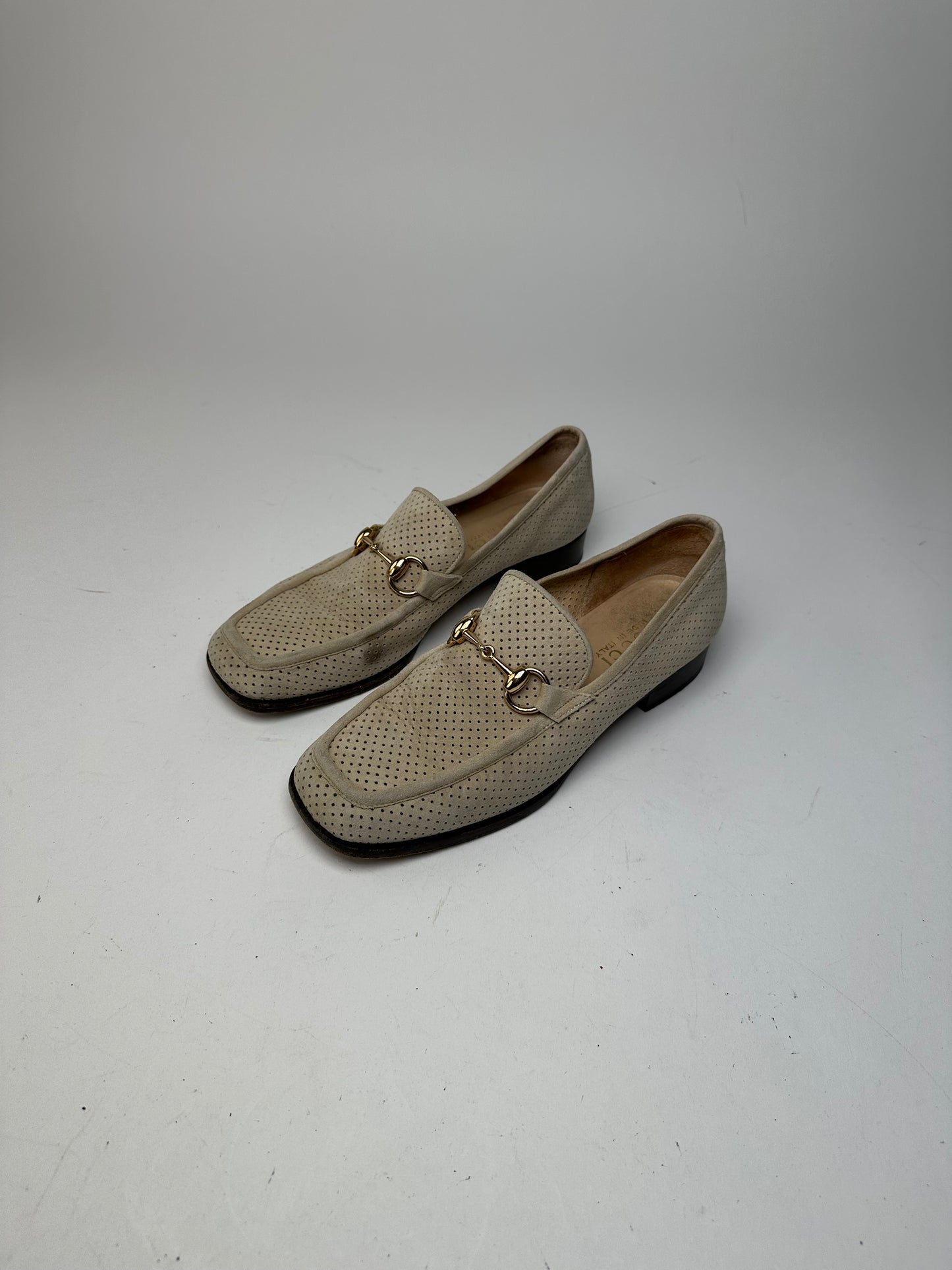 Vintage Gucci Suede summer Horsebit Loafer Grey White 37,5