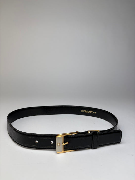 Vintage Givenchy 4G Logo Leather Belt Late 1980s Black Gold