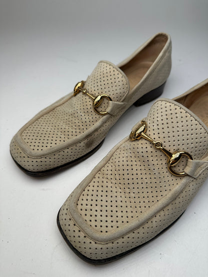 Vintage Gucci Suede summer Horsebit Loafer Grey White 37,5