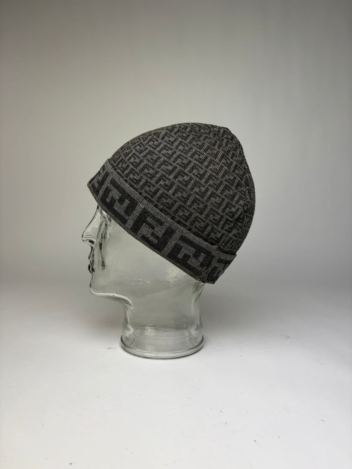 Vintage Fendi Zucca Wool Beanie Hat Grey c. Late 2000s