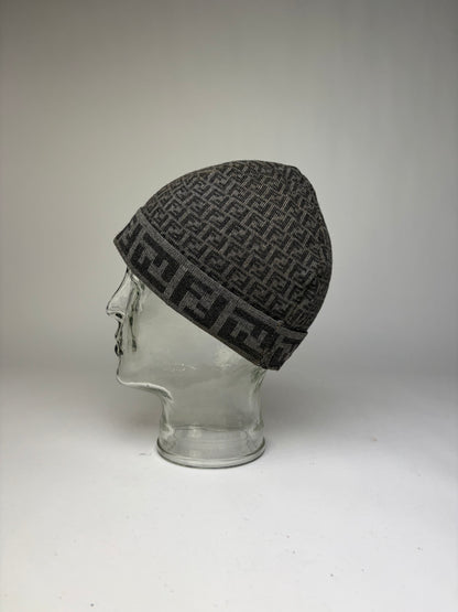 Vintage Fendi Zucca Wool Beanie Hat Grey c. Late 2000s