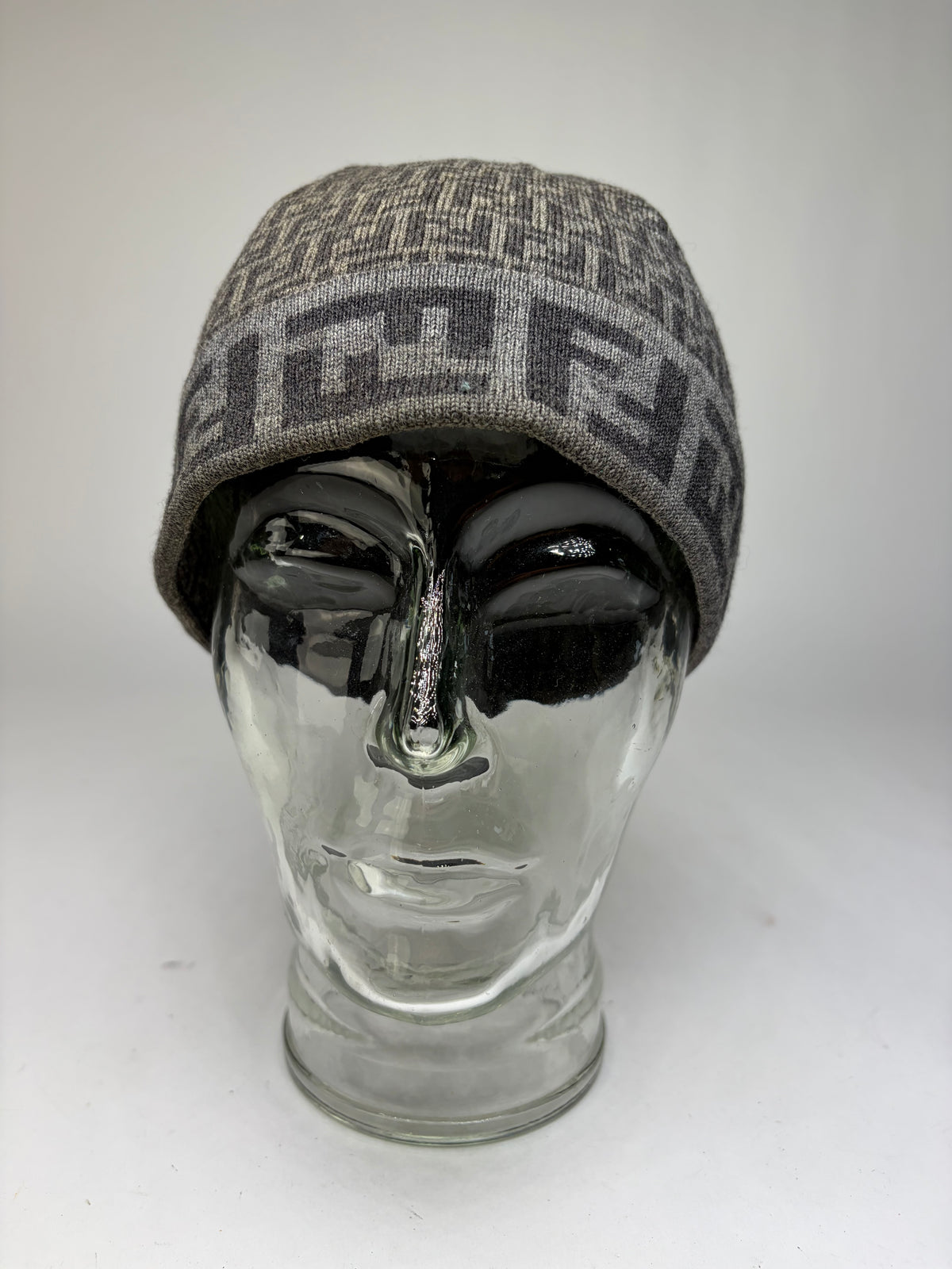 Vintage Fendi Zucca Wool Beanie Hat Grey c. Late 2000s