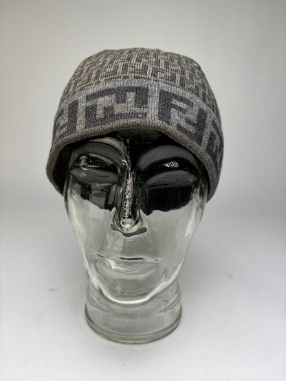 Vintage Fendi Zucca Wool Beanie Hat Grey c. Late 2000s