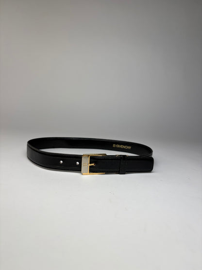 Vintage Givenchy 4G Logo Leather Belt Late 1980s Black Gold