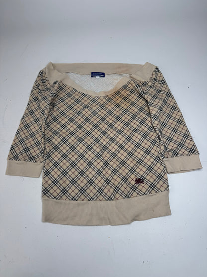 Vintage Burberry Nova Check Short-Sleeve Sweater beige M