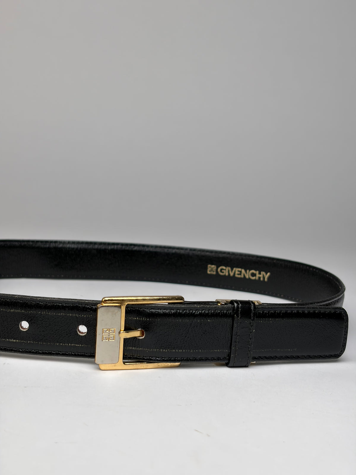 Vintage Givenchy 4G Logo Leather Belt Late 1980s Black Gold