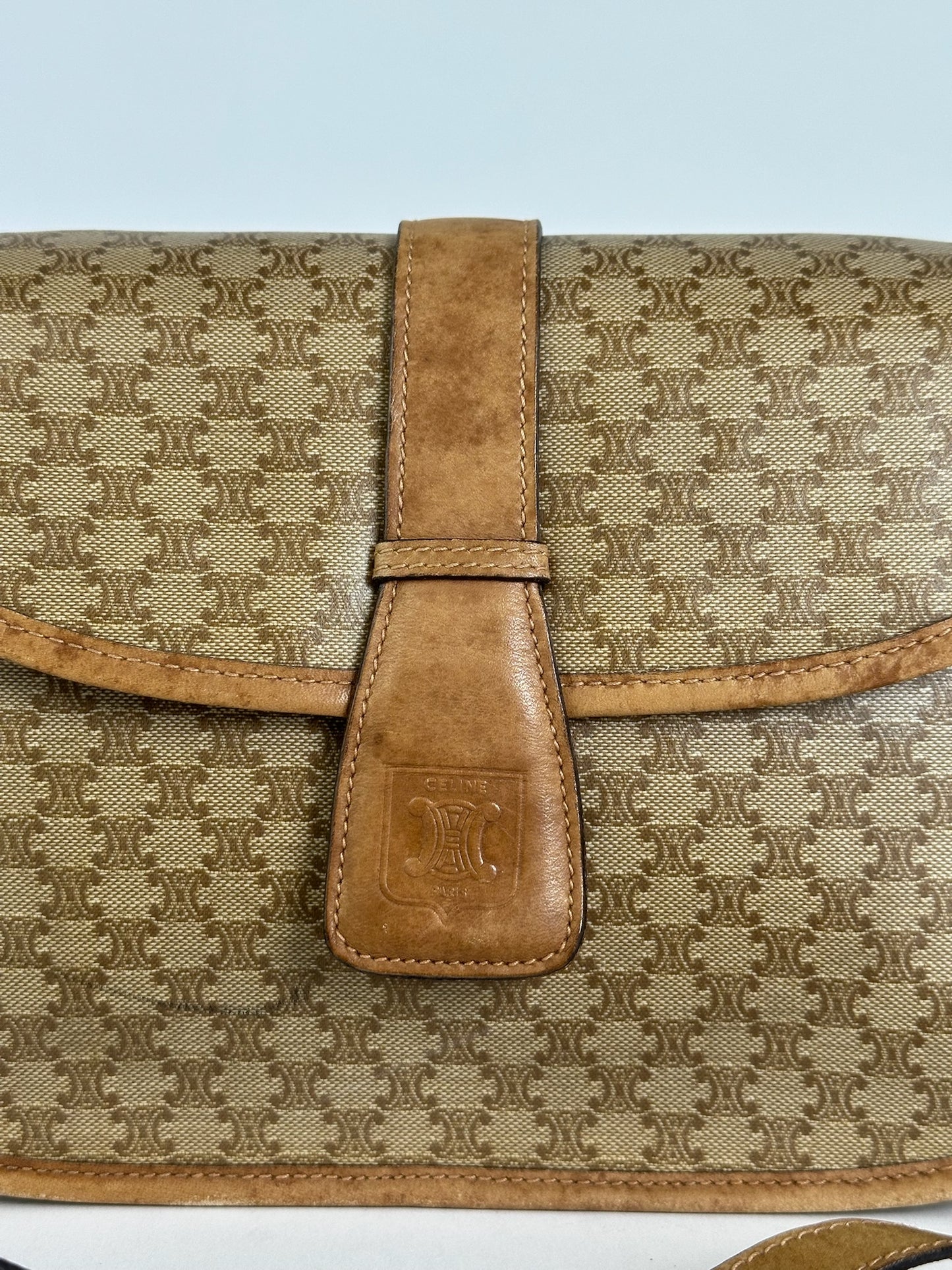 Vintage Celine Paris Monogram Leather Bag Triomphe brown