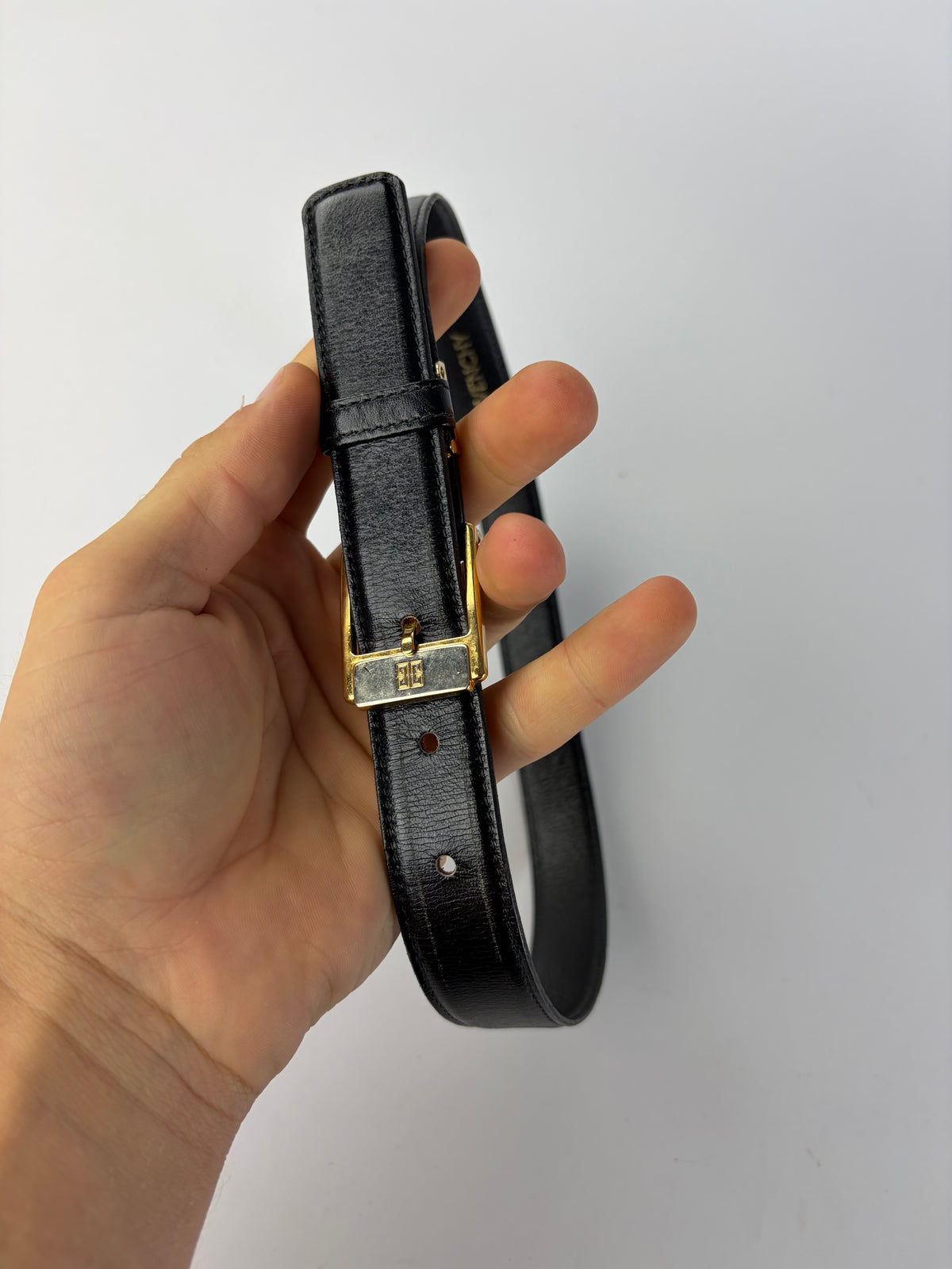 Vintage Givenchy 4G Logo Leather Belt Late 1980s Black Gold