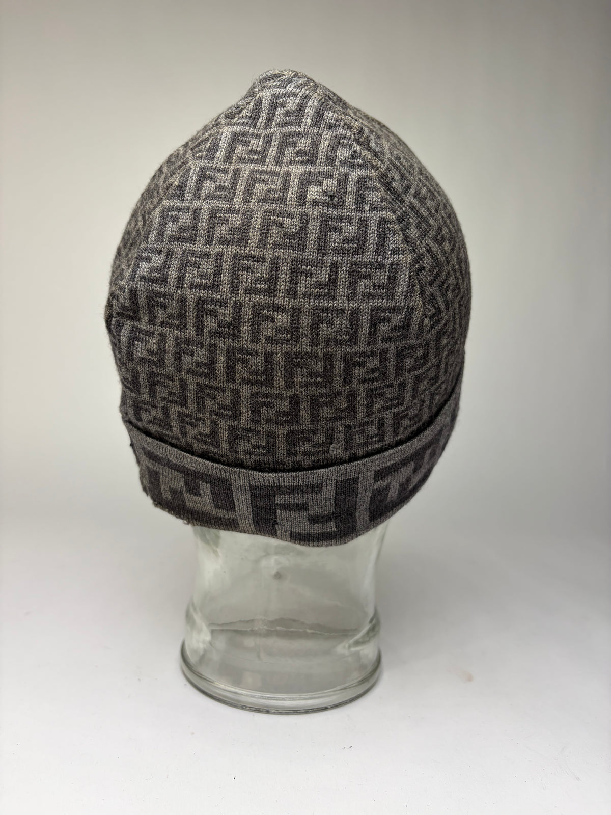 Vintage Fendi Zucca Wool Beanie Hat Grey c. Late 2000s