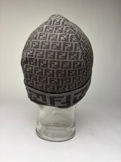 Vintage Fendi Zucca Wool Beanie Hat Grey c. Late 2000s