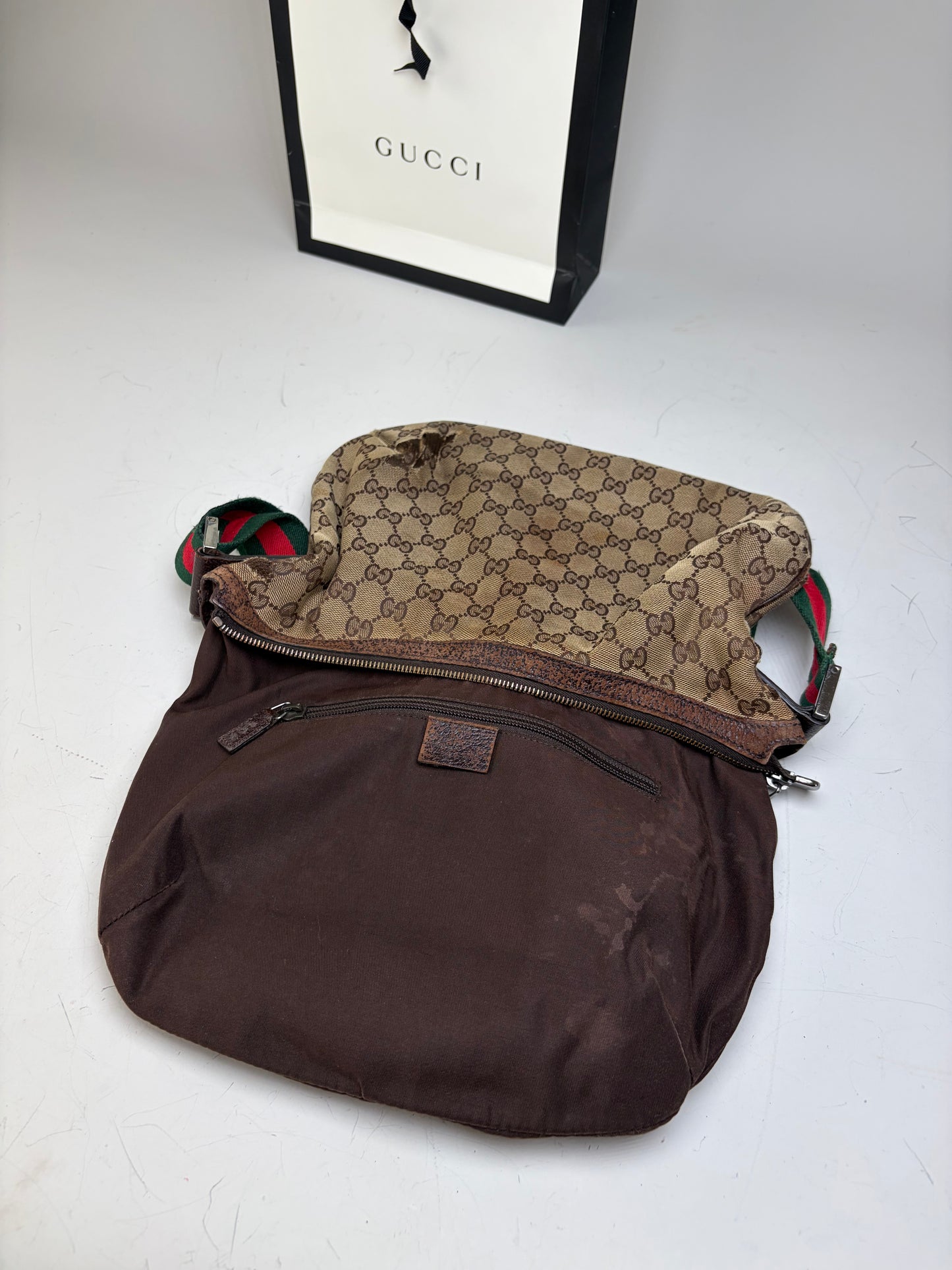 Vintage Gucci GG Supreme Shoulder Bag Beige Brown