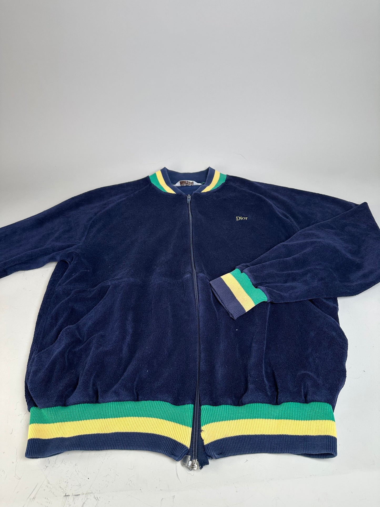 Vintage Dior Men's Cotton Velour Jacket Navy Yellow Green L