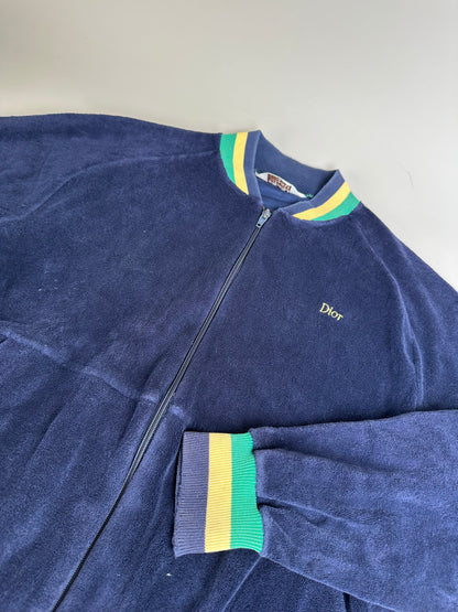 Vintage Dior Men's Cotton Velour Jacket Navy Yellow Green L