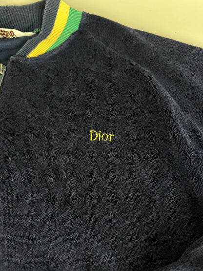 Vintage Dior Men's Cotton Velour Jacket Navy Yellow Green L