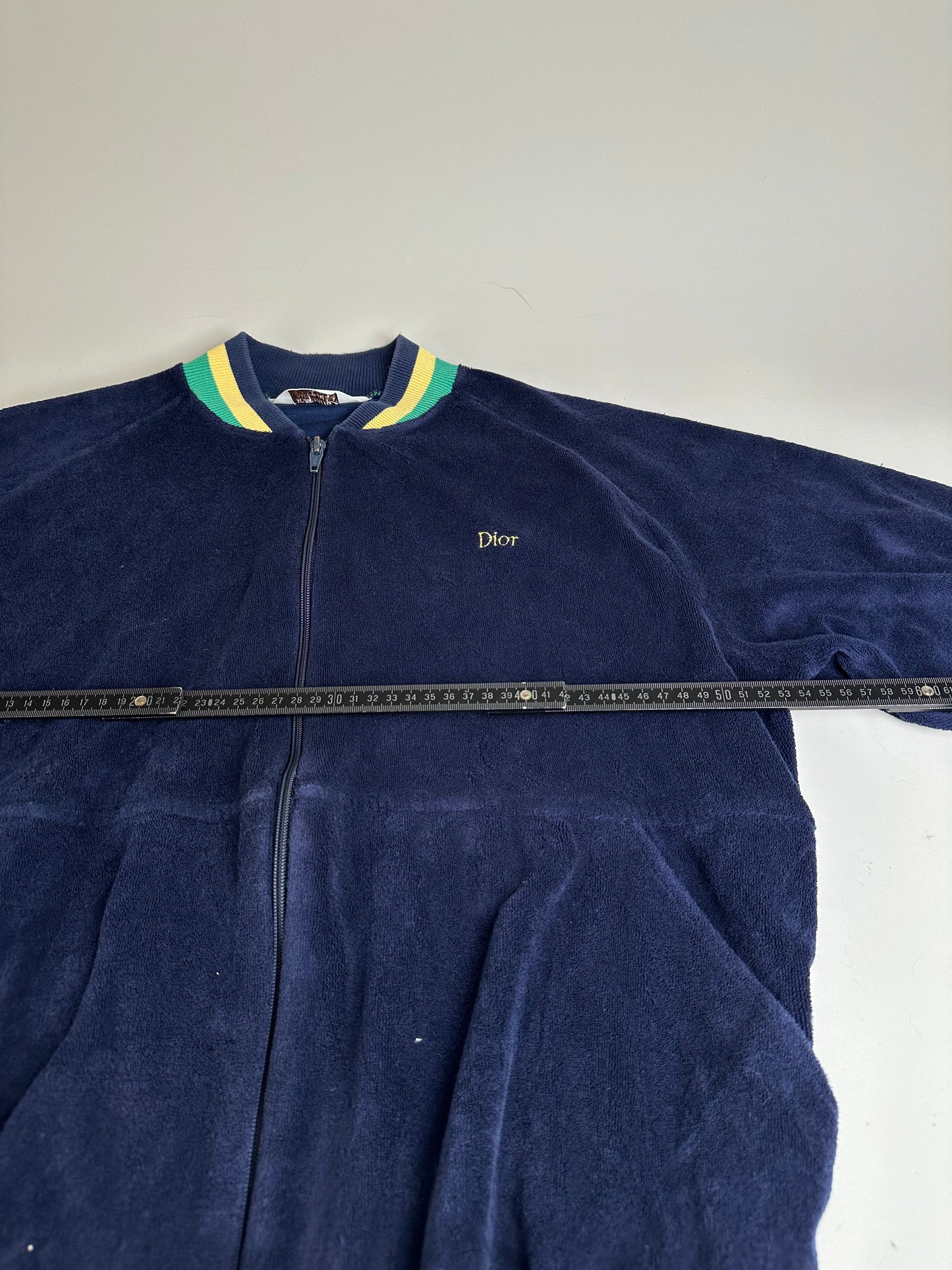 Vintage Dior Men's Cotton Velour Jacket Navy Yellow Green L