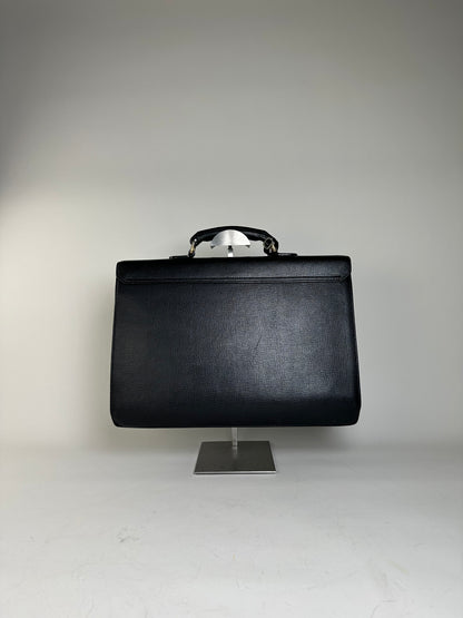 Vintage Burberry Textured Leather Briefcase Black Gold