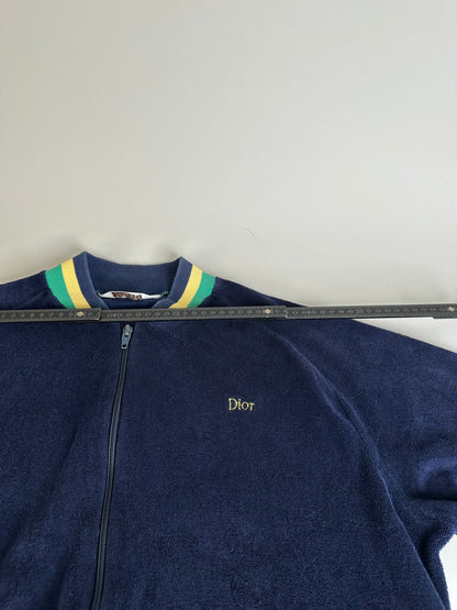 Vintage Dior Men's Cotton Velour Jacket Navy Yellow Green L