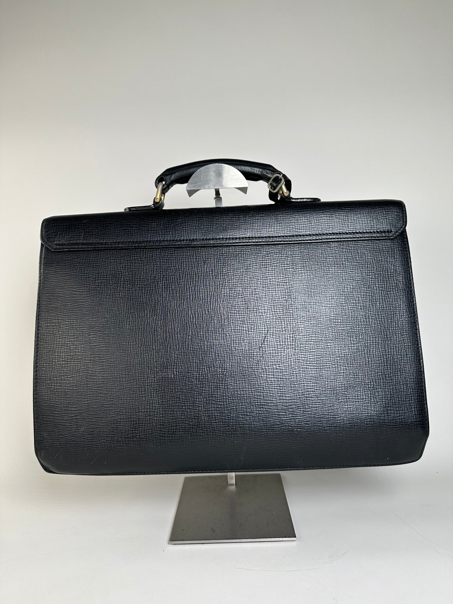 Vintage Burberry Textured Leather Briefcase Black Gold