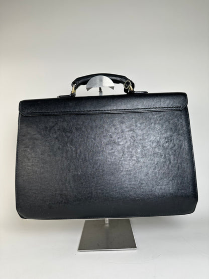 Vintage Burberry Textured Leather Briefcase Black Gold