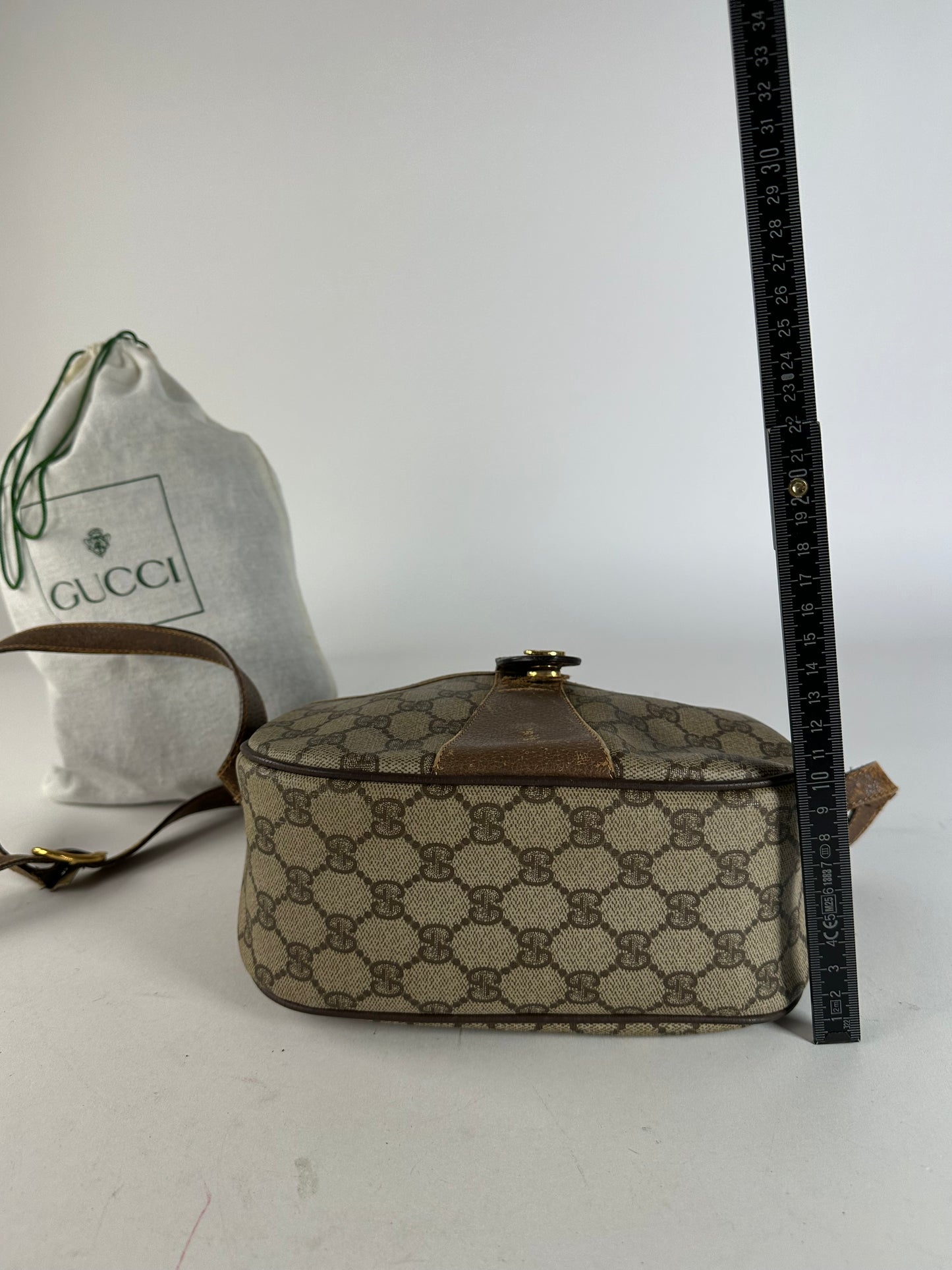 Vintage Gucci GG Monogram Web Stripe Canvas Leather Crossbody Bag Beige Brown