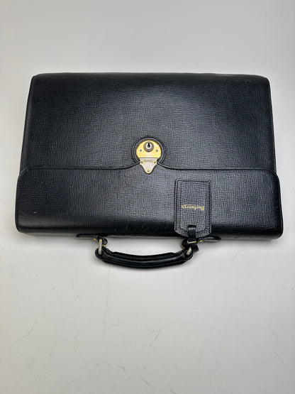 Vintage Burberry Textured Leather Briefcase Black Gold