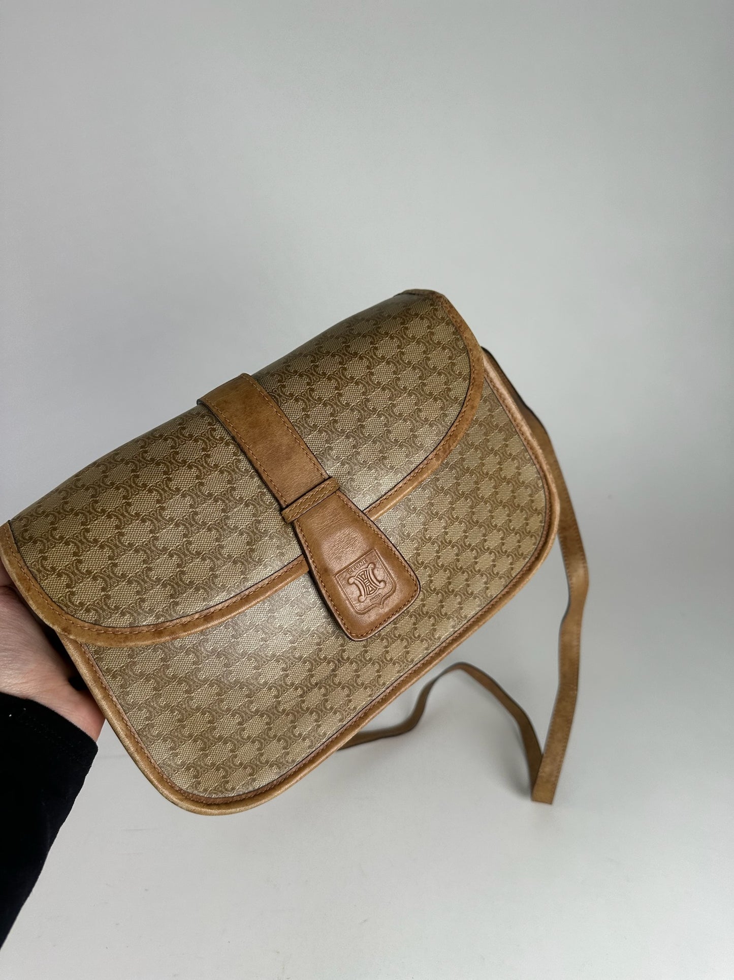 Vintage Celine Paris Monogram Leather Bag Triomphe brown