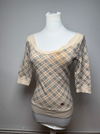 Vintage Burberry Nova Check Short-Sleeve Sweater beige M