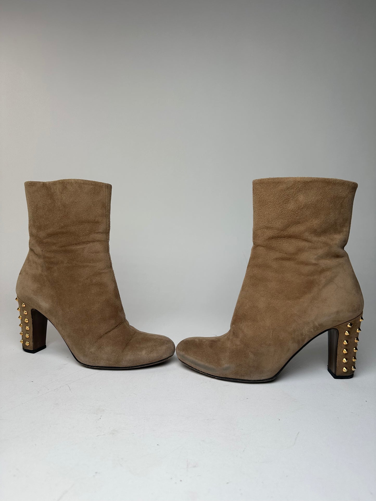 Vintage Gucci Studded Heeled Boots Brown 37