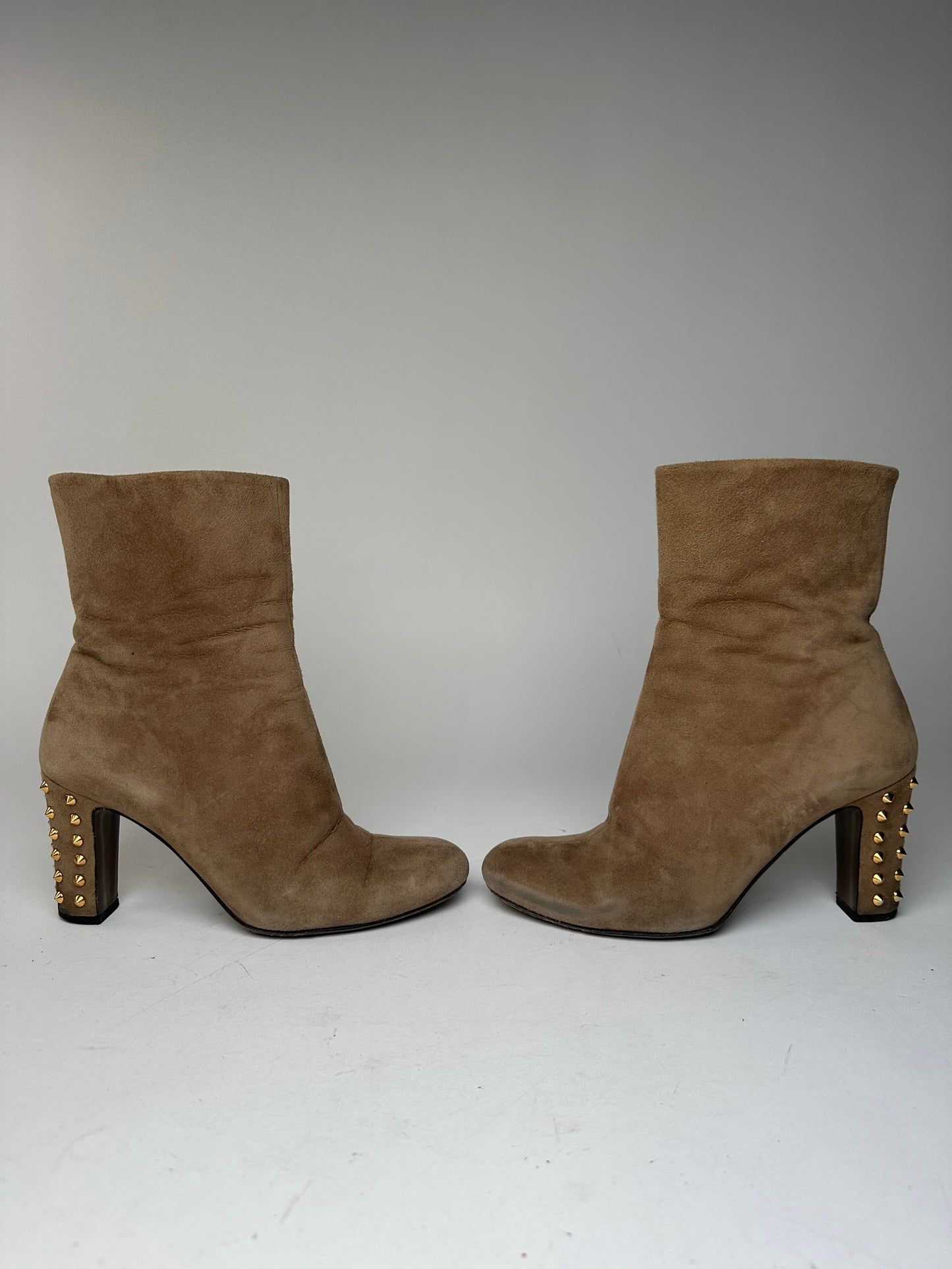 Vintage Gucci Studded Heeled Boots Brown 37
