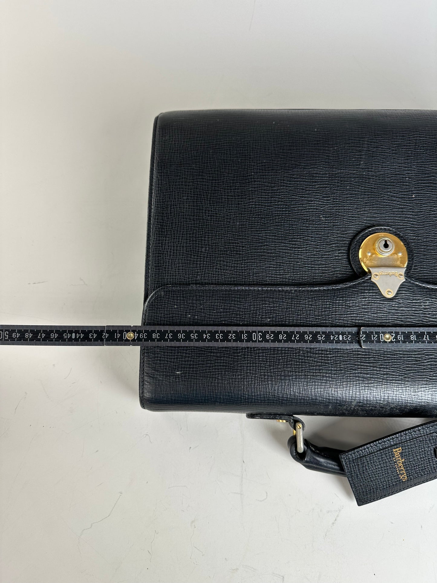 Vintage Burberry Textured Leather Briefcase Black Gold