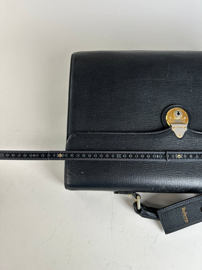 Vintage Burberry Textured Leather Briefcase Black Gold
