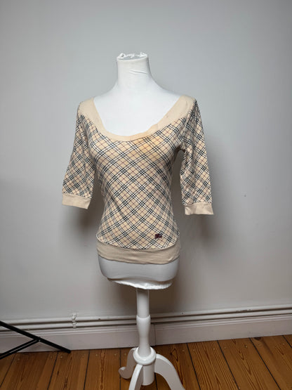 Vintage Burberry Nova Check Short-Sleeve Sweater beige M