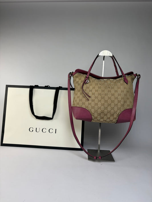 Vintage Gucci GG Supreme Hobo Bag c. 2010 Beige Brown Pink