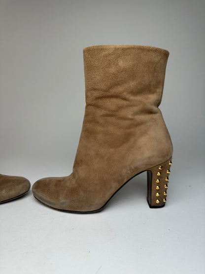 Vintage Gucci Studded Heeled Boots Brown 37