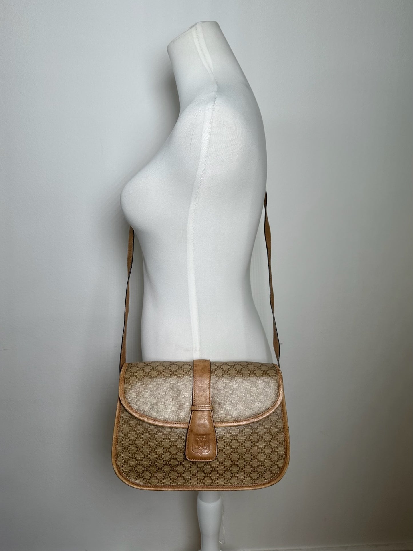 Vintage Celine Paris Monogram Leather Bag Triomphe brown