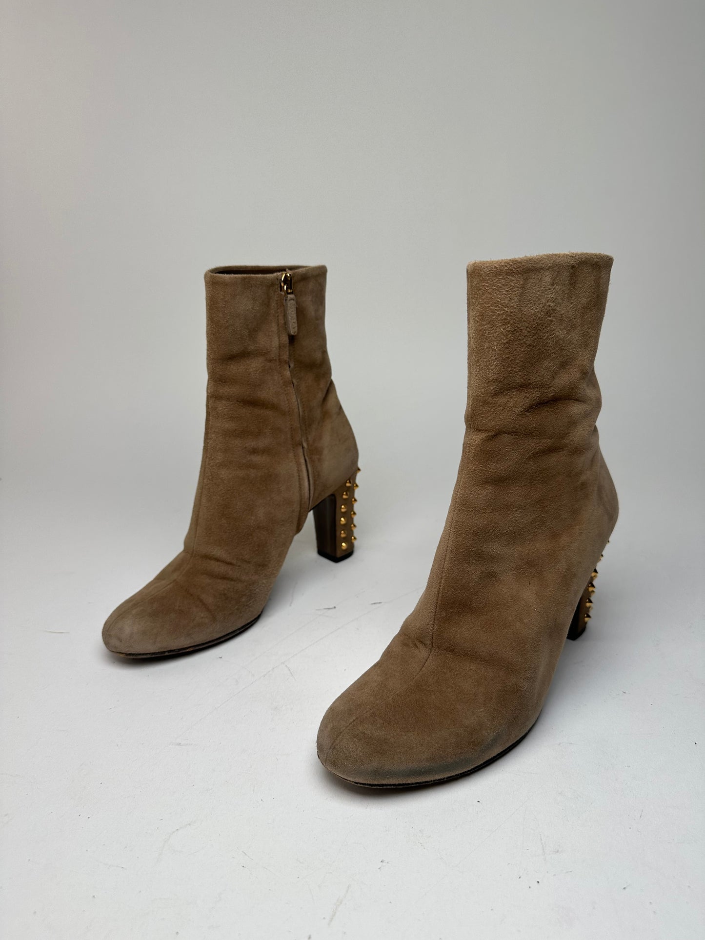 Vintage Gucci Studded Heeled Boots Brown 37