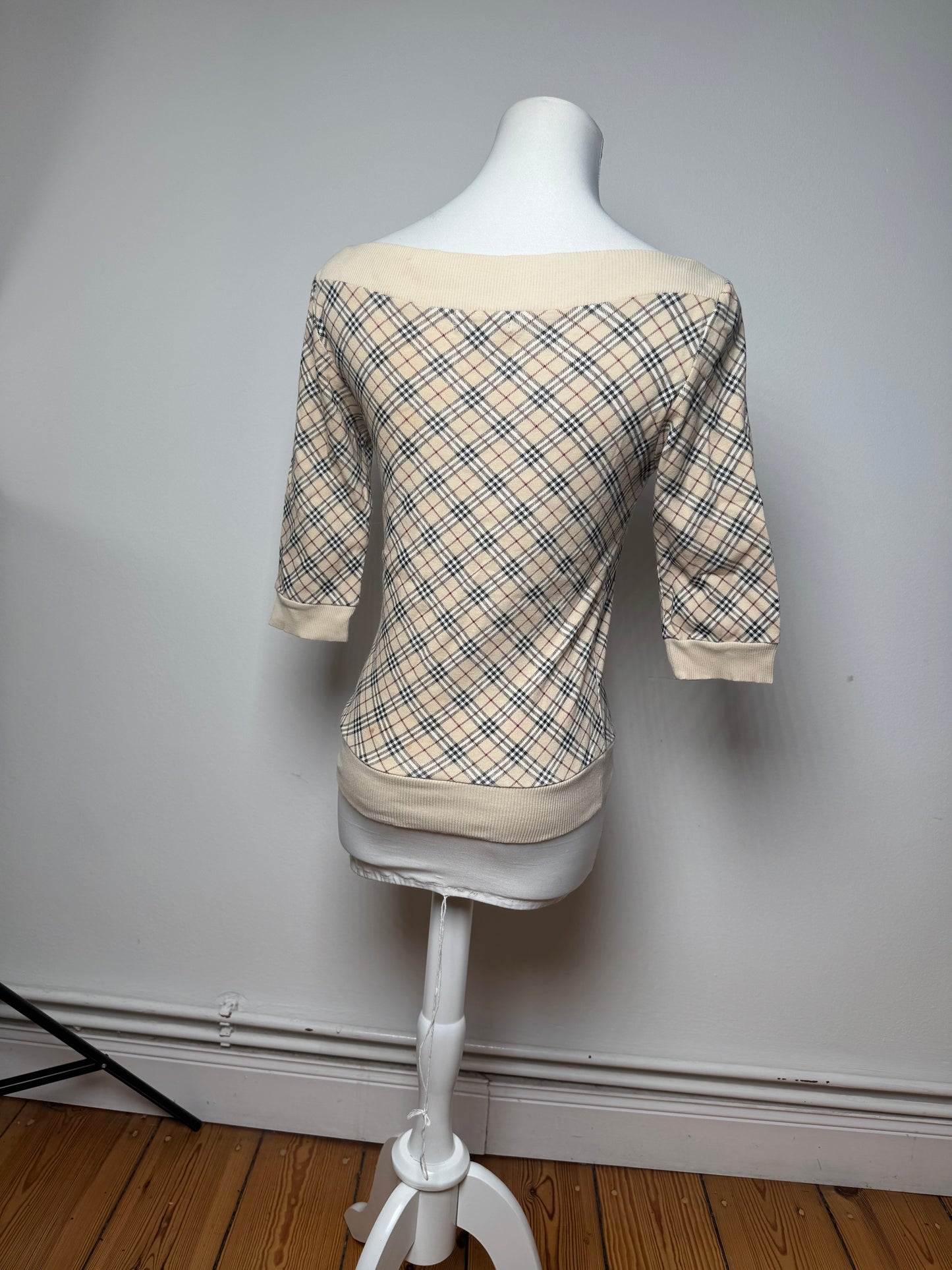 Vintage Burberry Nova Check Short-Sleeve Sweater beige M