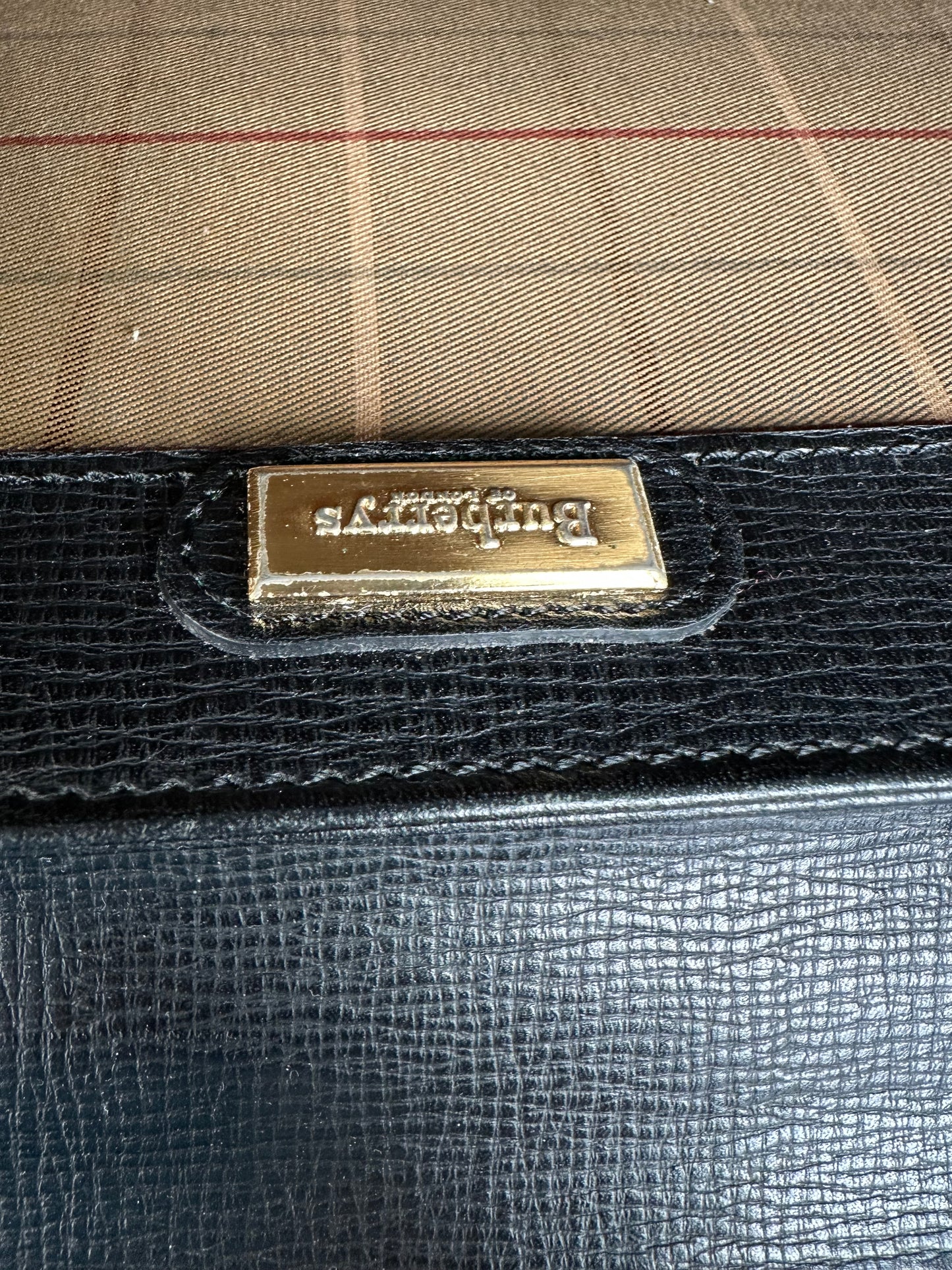 Vintage Burberry Textured Leather Briefcase Black Gold