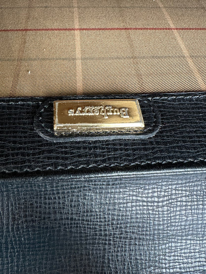 Vintage Burberry Textured Leather Briefcase Black Gold