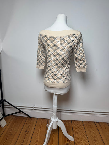 Vintage Burberry Nova Check Short-Sleeve Sweater beige M